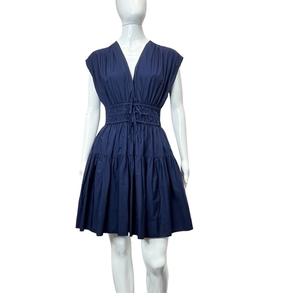 Derek Lam Dresses & Skirts - Derek Lam 10 Crosby Tora Navy V Neck Smocked Waist Poplin Tiered Mini Dress  6